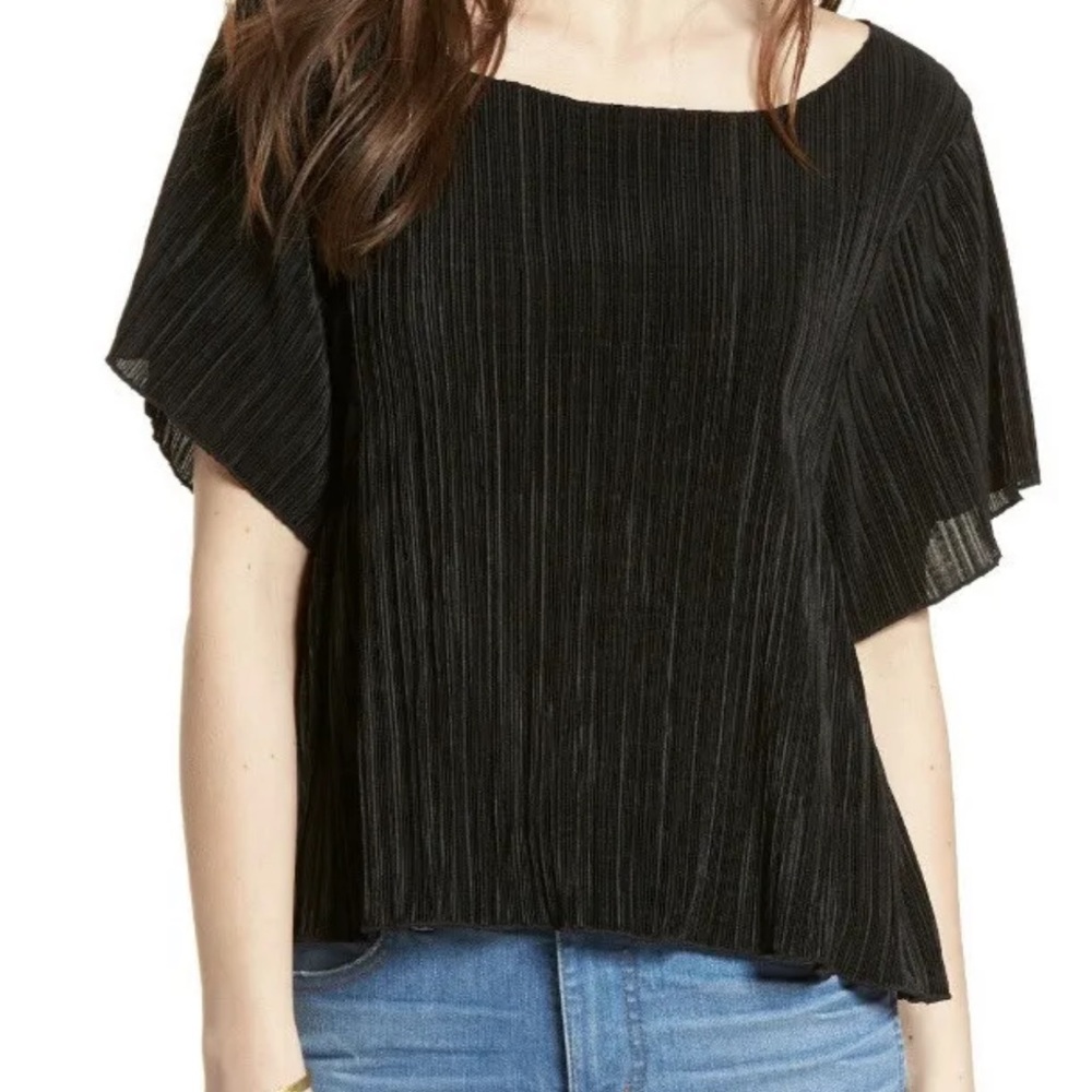 Madewell Black Micropleat Top Size M